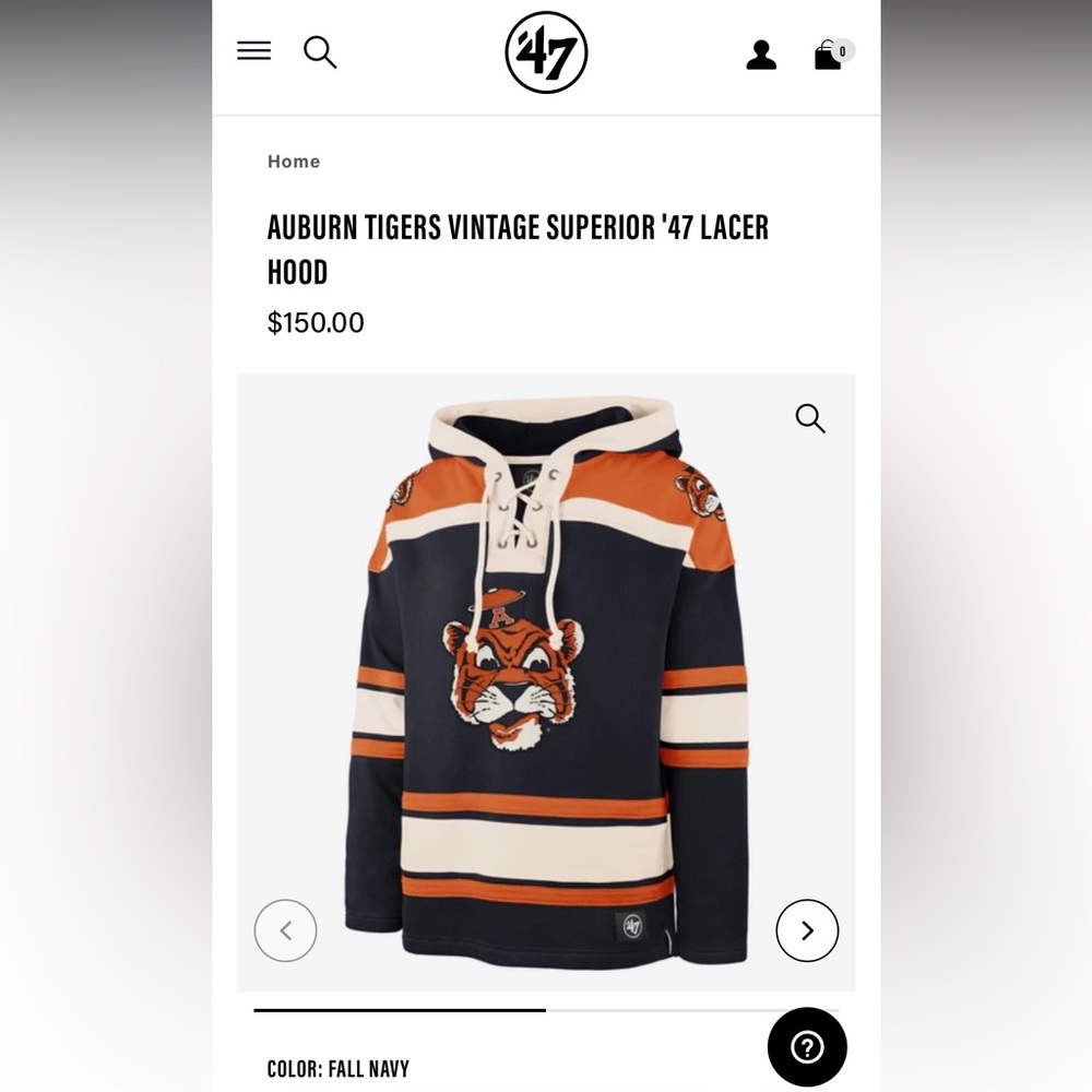 Auburn Vintage Superior “47 Lacer Hoodie, size XL